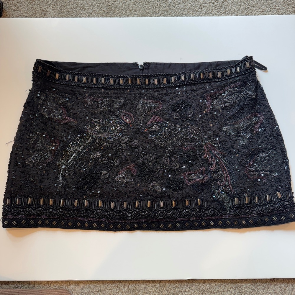 AllSaints Spitalfields Hand Embellished beaded Peacock Mini Skirt Black US 8